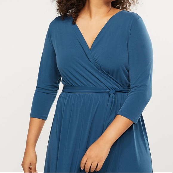10/12P Quarter Sleeve Teal Sleeve Faux-Wrap Dress - Picture 3 of 13
